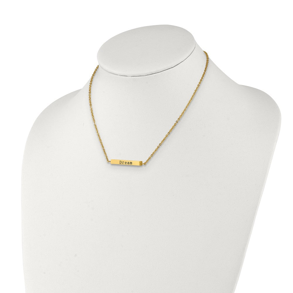 Stainless Steel Polished Yellow IP w/CZ ENJOY 16in w/2in ext Bar Necklace