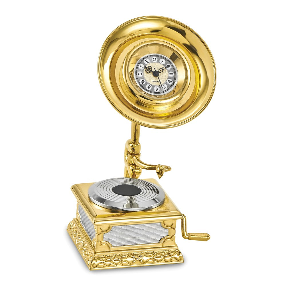 Gold-tone Mini Gramophone Desk Clock QGM16858