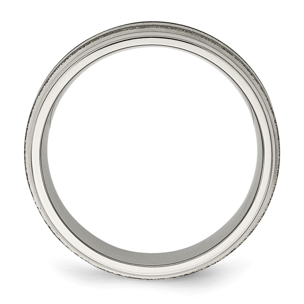 Titanium Polished w/Sterling Silver Inlay Stone Finish Center Grooved Band Size - 8