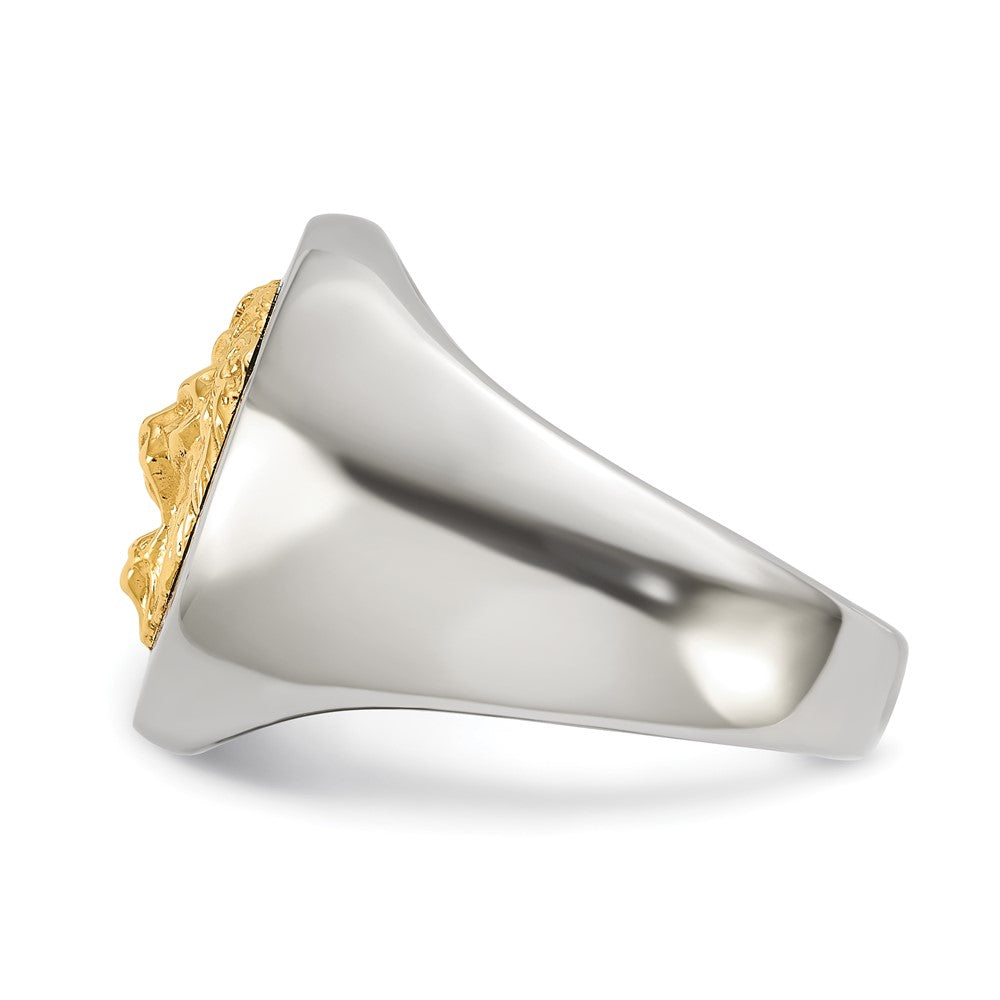Chisel Stainless Steel Polished with 14K Gold Accent Lion Head Signet Ring Size - 10