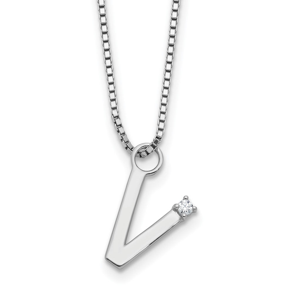 White Ice Sterling Silver Rhodium-plated 18 inch Diamond Letter V Initial Necklace plus 2 inch Extender 18 Inches