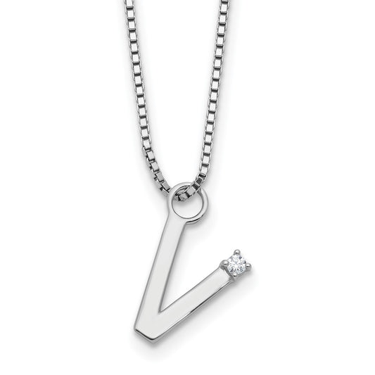 White Ice Sterling Silver Rhodium-plated 18 inch Diamond Letter V Initial Necklace plus 2 inch Extender 18 Inches