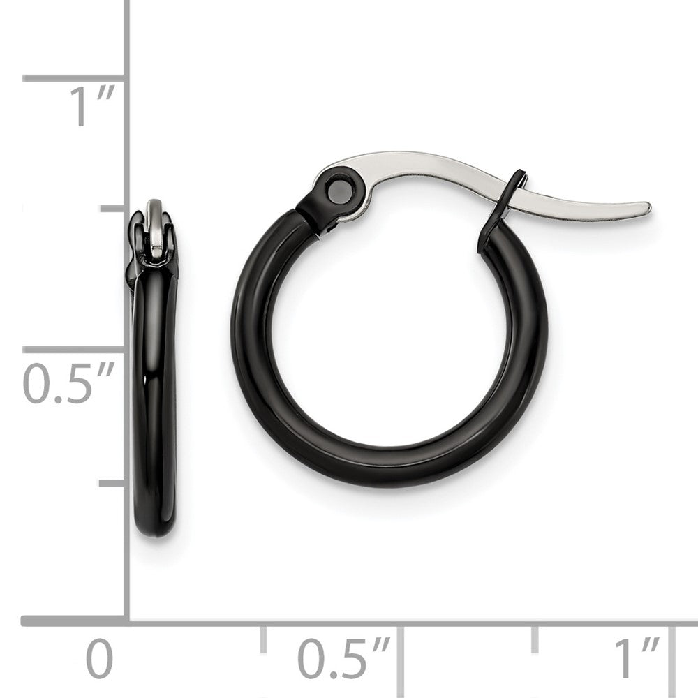 Stainless Steel Polished Black IP-plated 15.5mm Diameter Hoop Earrings