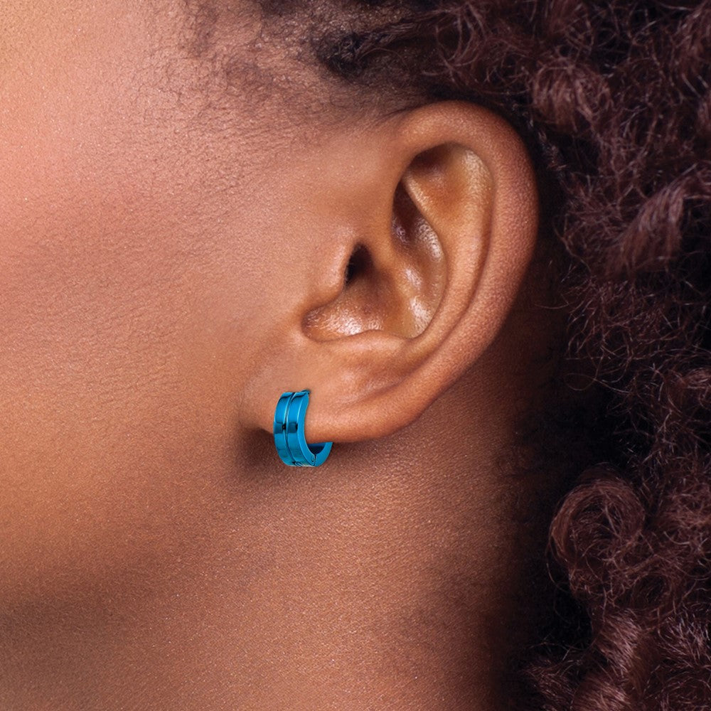 Stainless Steel Polished Blue IP-plated 5mm Hinged Hoop Earrings