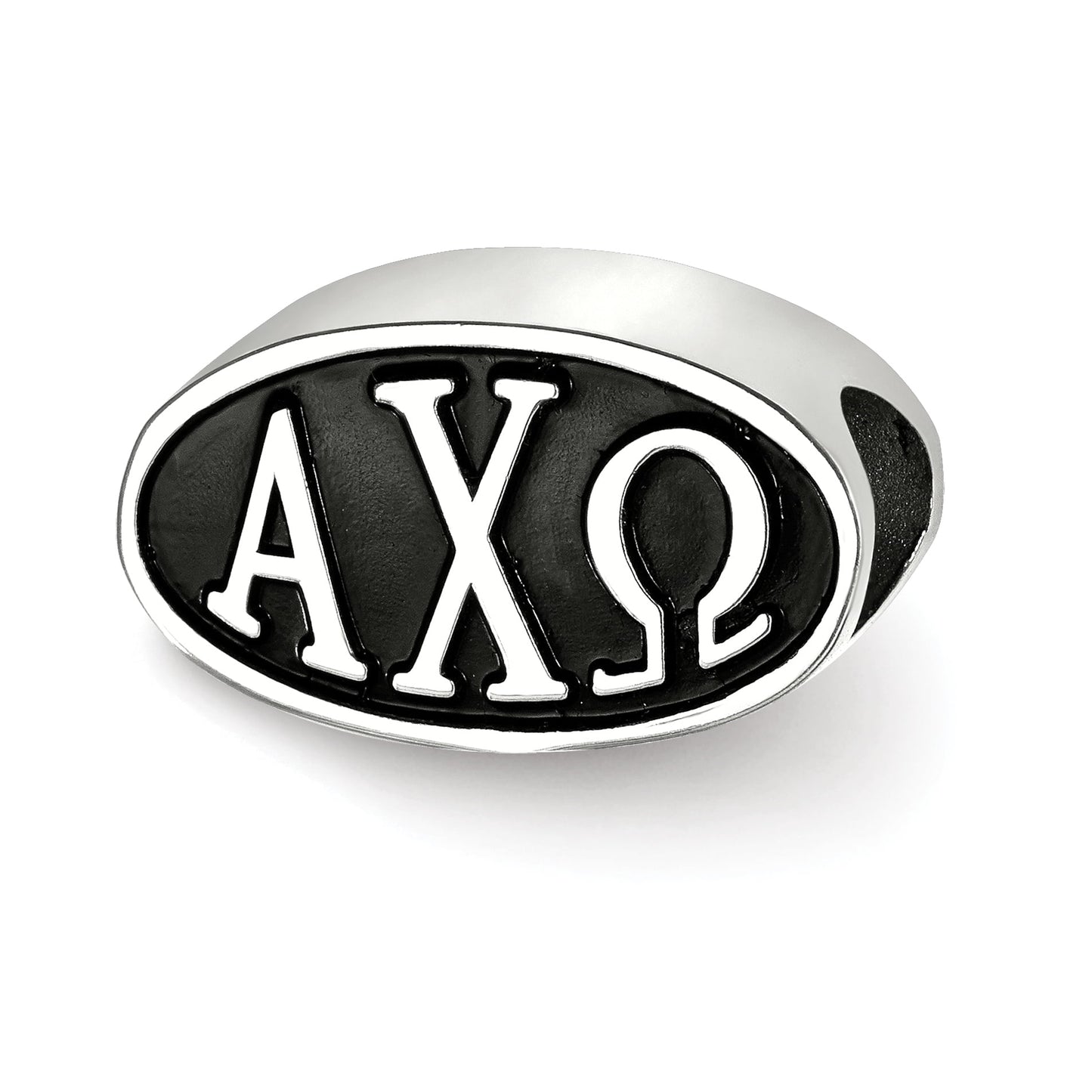 Sterling Silver LogoArt 15.25mm Alpha Chi Omega Sorority Greek Letters Enameled Oval Bead