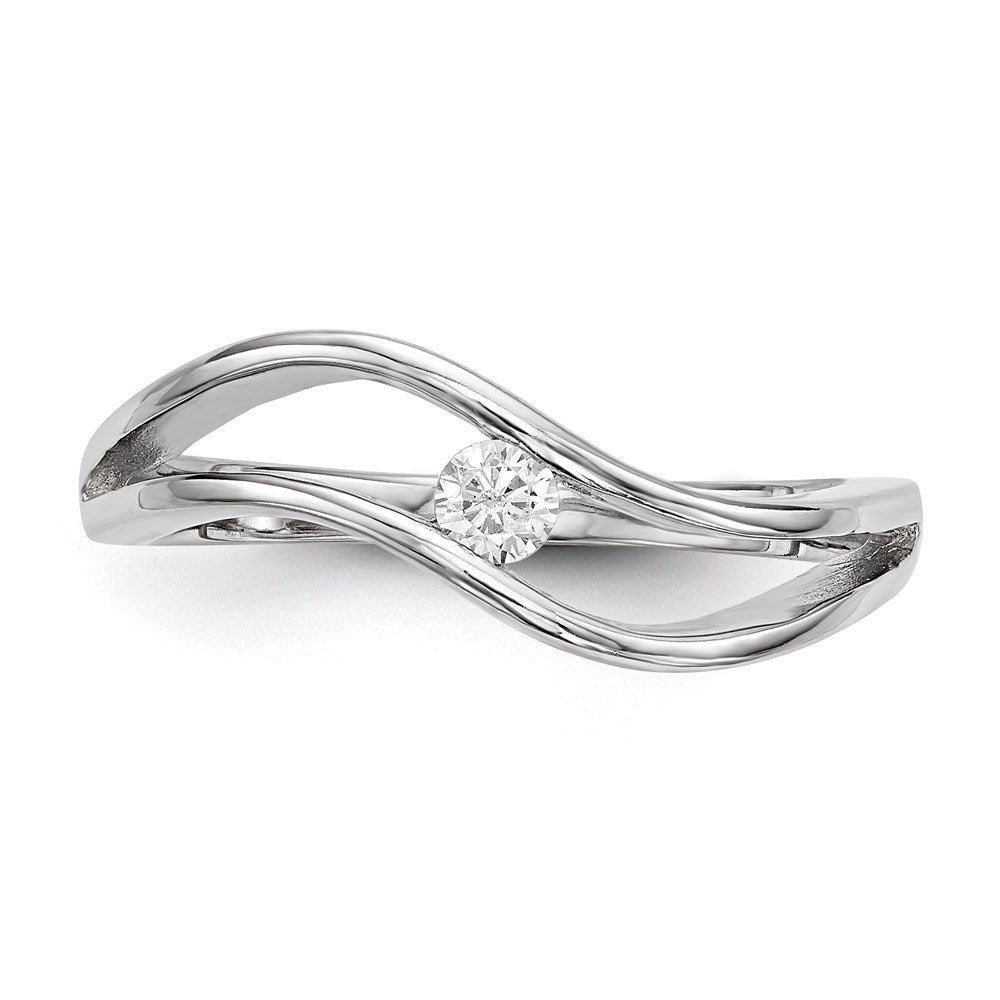 Sterling Silver Rhodium-plated Wavy CZ Ring