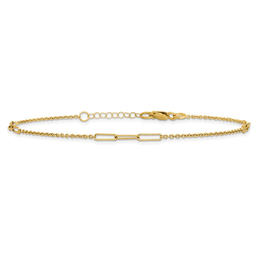 14k Polished Paper Clip and Cable Link 9 inch with 1 inch Extender Anklet