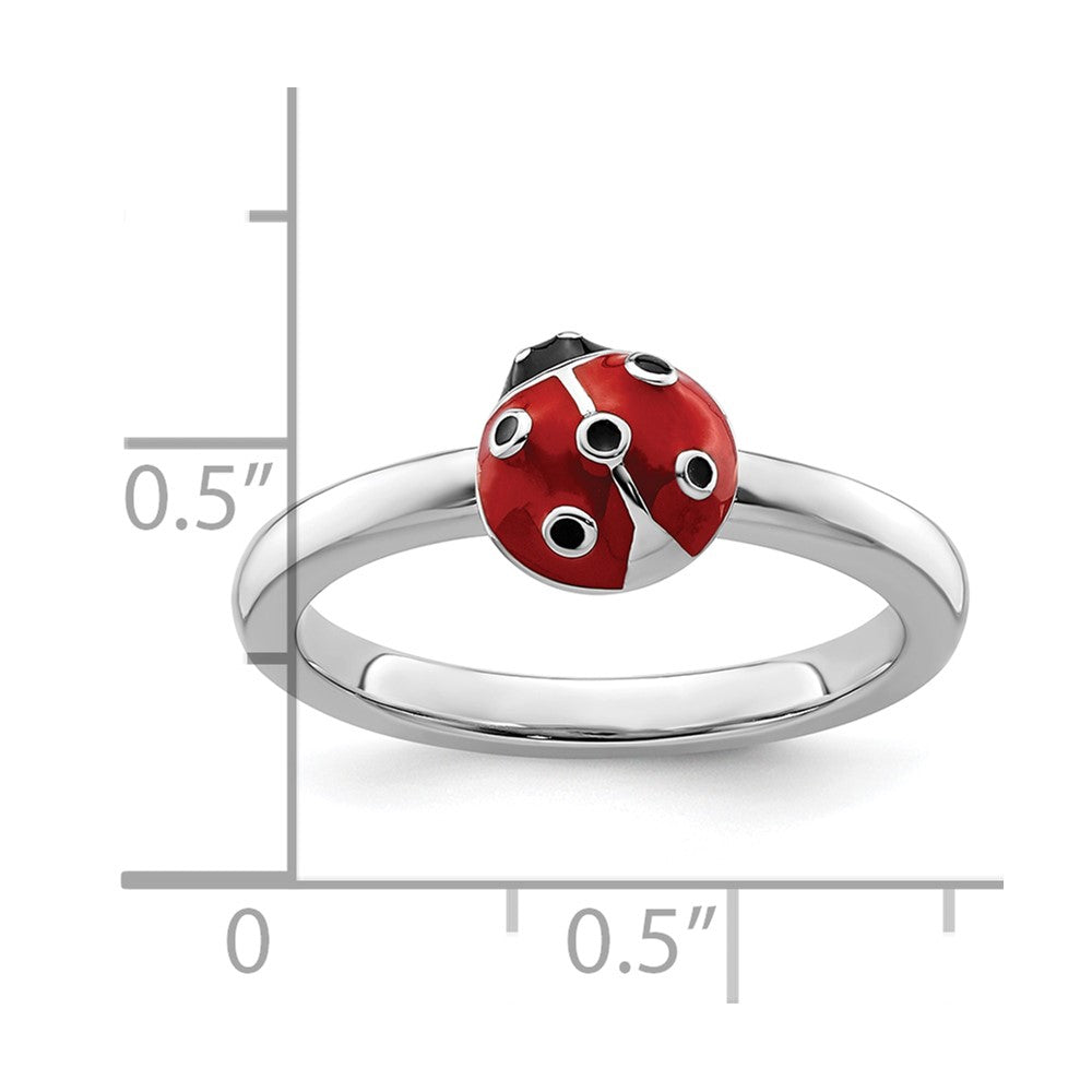 Sterling Silver Stackable Expressions Red/Black Enamel Ladybug Ring Size -9