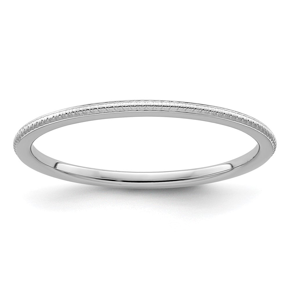 10K White Gold 1.2mm Beaded Stackable Band Size 8