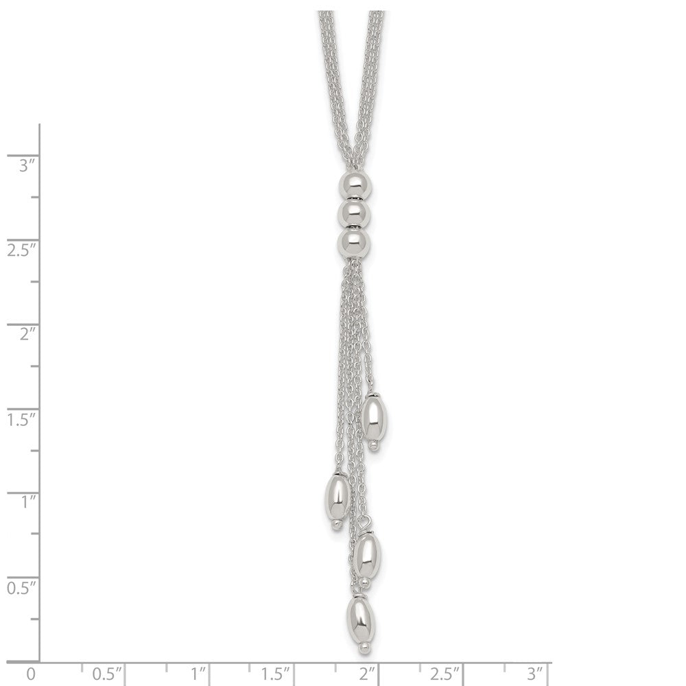 Sterling Silver Polished and Beaded Multi-strand 16.5 inch with 1.25 inch Extension Lariat Necklace