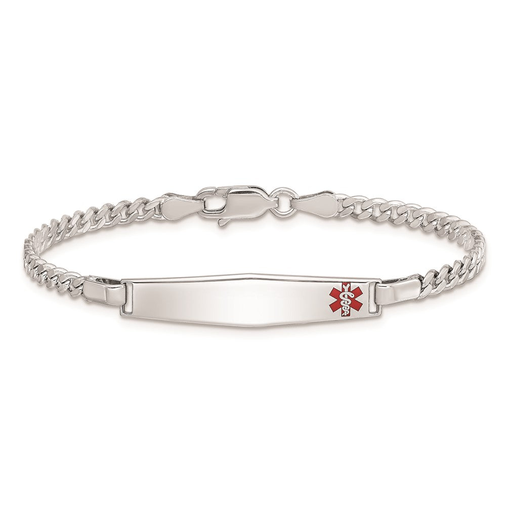 Sterling Silver Rhod-plated Children's Medical ID Bracelet w/Curb Link 6 inches