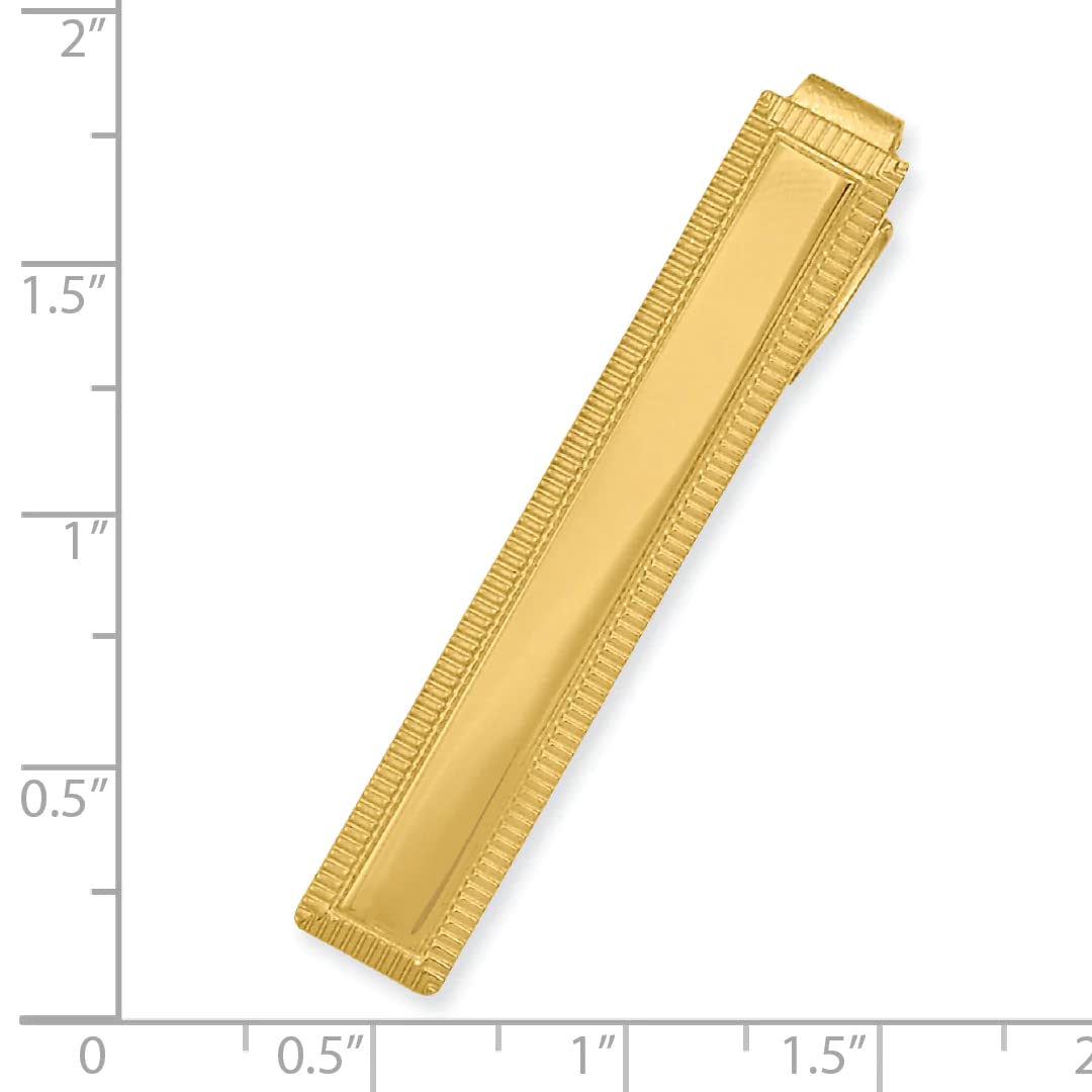 Gold Plated Solid Polished Florentine Engravable (front only) Lined Edge Tie Bar 48x7mm Wide-Tie Clip for Men