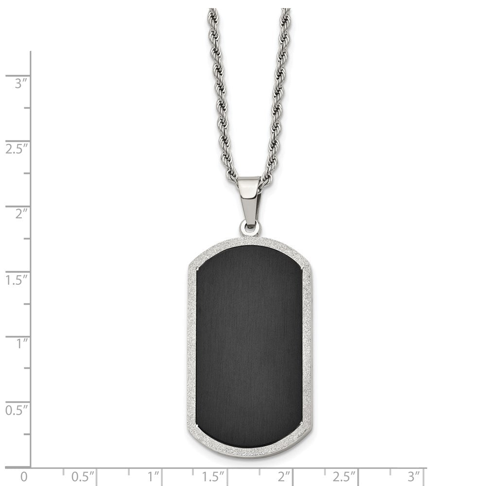 Stainless Steel Polished Black-plated Laser Cut Dog Tag 24 in Necklace