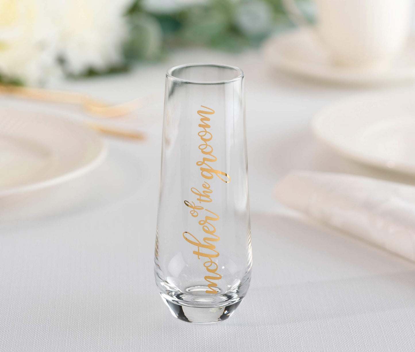 Lillian Rose Mother of Groom Stemless Champagne Wedding Toasting Glass, 1 Count (Pack of 1), Clear