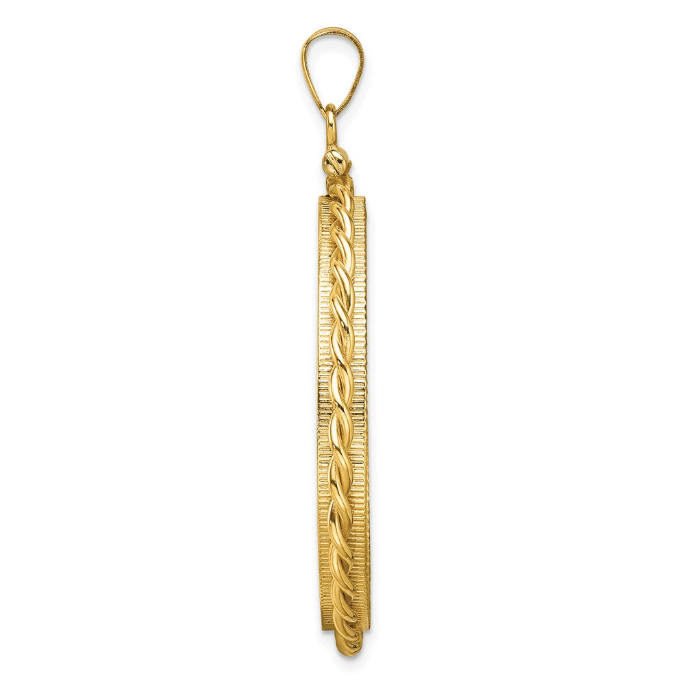 Wideband Distinguished Coin Jewelry 14k Polished Twisted Wire and Diamond-cut 32.7mm x 3.00mm Screw Top Coin Bezel Pendant