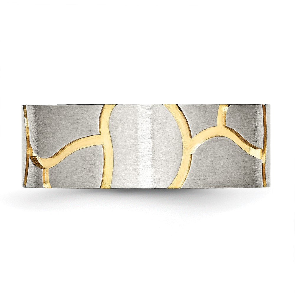 Stainless Steel Brushed Yellow IP-plated 8mm Grooved Band Size - 9