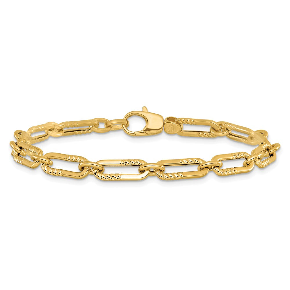 14K Polished Fancy Oval Paperclip Link Bracelet 7  inches