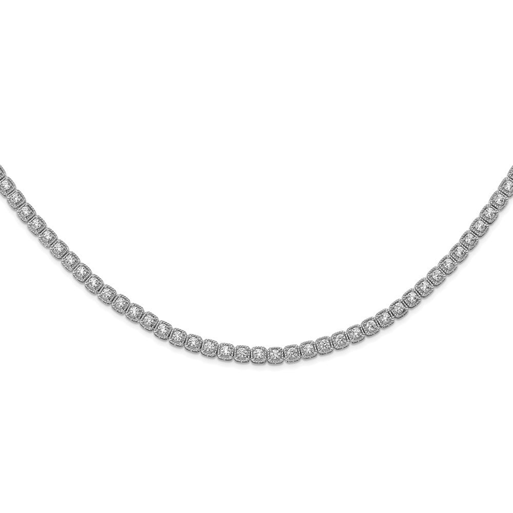 Sterling Shimmer Sterling Silver Rhodium-plated 17 inch 80 Stone CZ Riviera Necklace 17 Inches