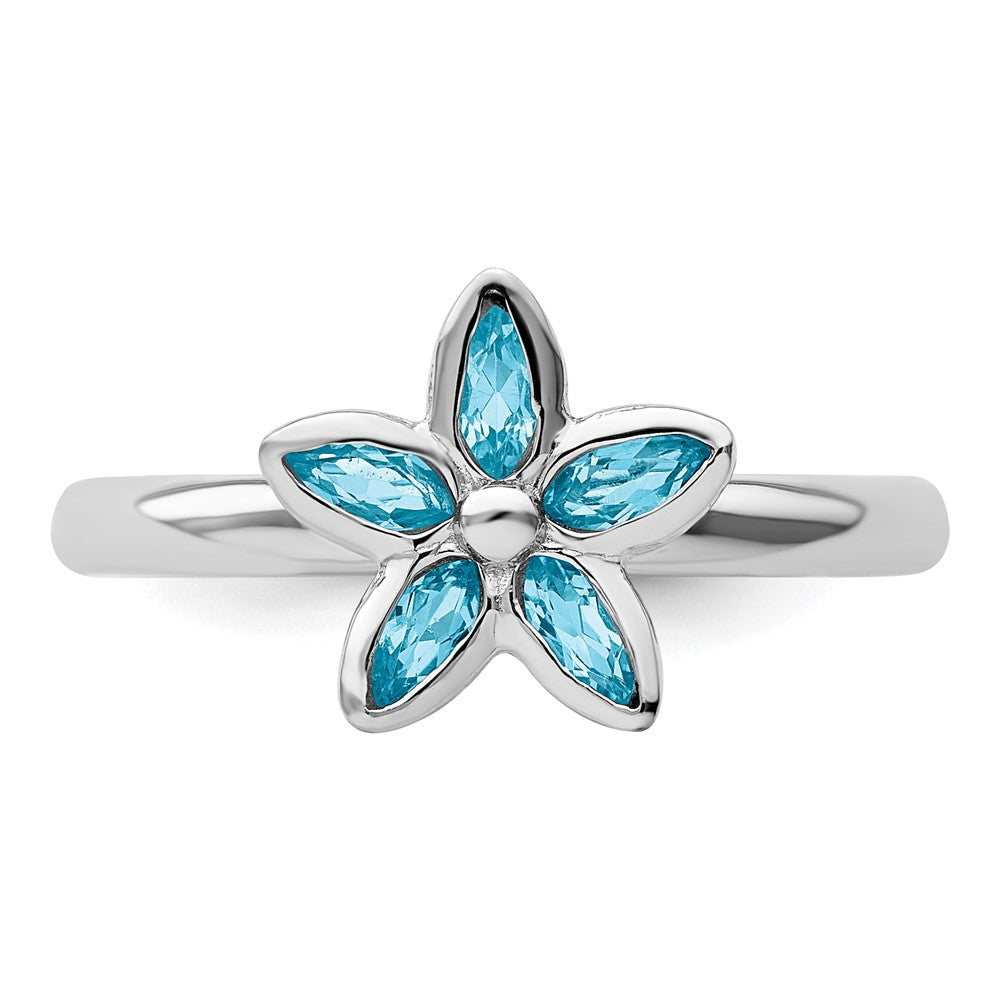 Sterling Silver Stackable Expressions Blue Topaz Flower Ring Size -10