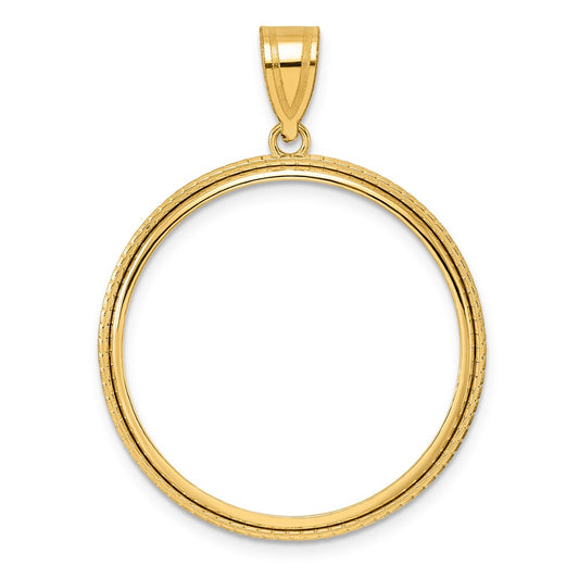 14k Polished Squares with 27.0mm Prong Coin Bezel Pendant