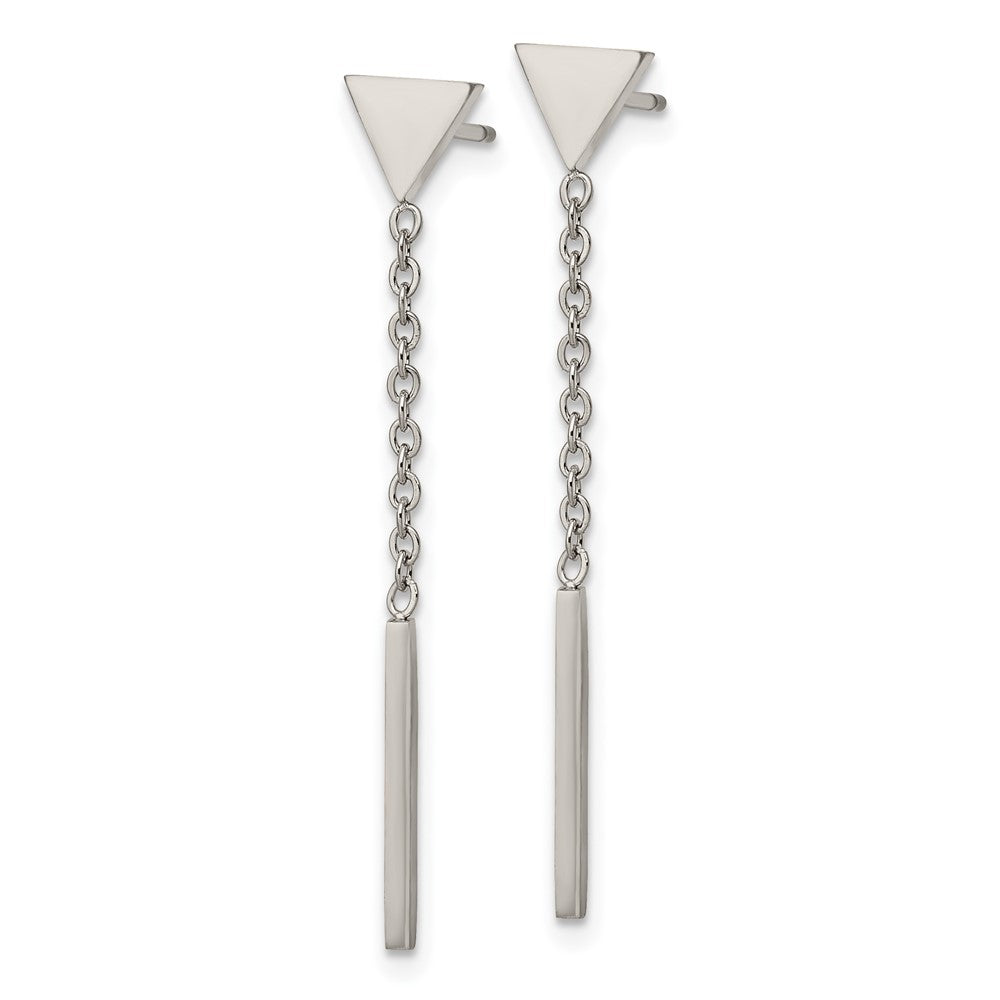 Stainless Steel Polished Dangle Bar Triangle Post Earrings
