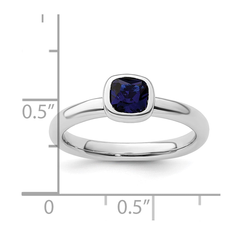Sterling Silver Stackable Expressions Cushion Cut Cr. Sapphire Ring Size -7