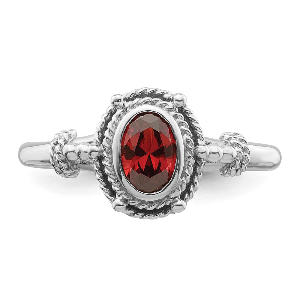 Sterling Silver Rhodium-plated with Red Oval CZ Stone Ring