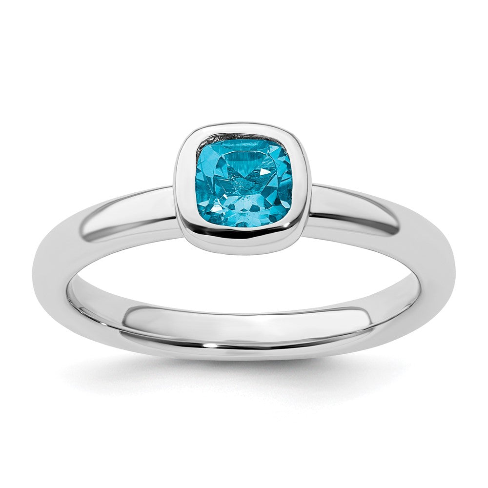 Sterling Silver Stackable Expressions Cushion Cut Blue Topaz Ring Size -5