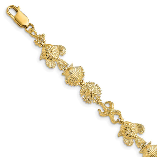14k Sea Life Bracelet 7  inches