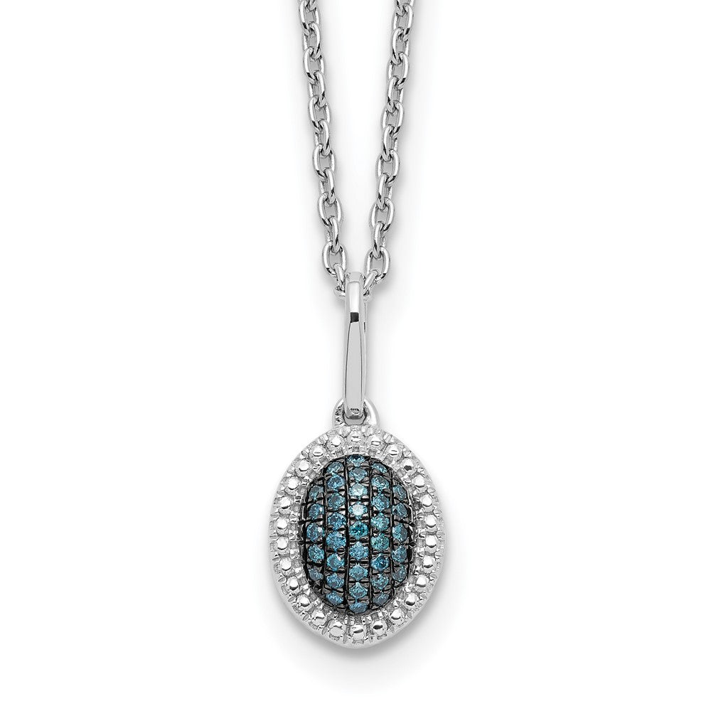 White Night Sterling Silver Rhodium-plated Blue Diamond Oval Pendant 18 inch Necklace with 2 Inch Extender 18 Inches