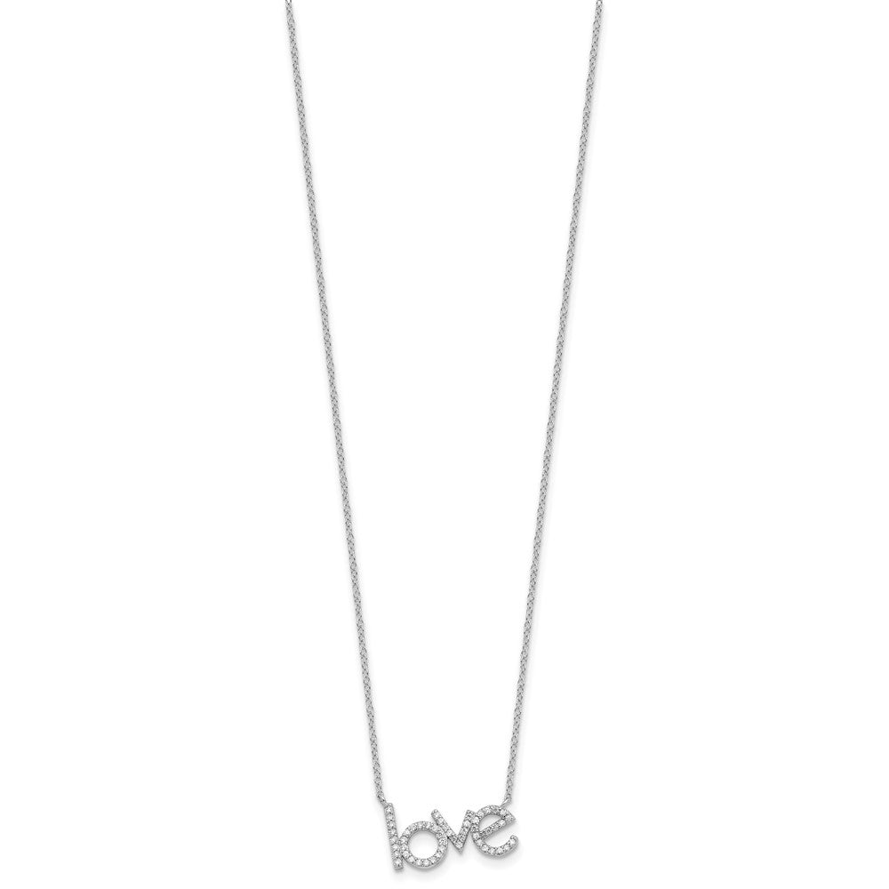 Sterling Silver Rhodium-plated CZ LOVE 16in w/1.75in ext Necklace 16 Inches