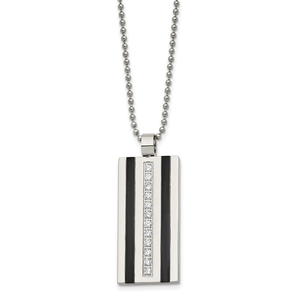Stainless Steel Polished Black IP-plated w/CZ 20in Necklace