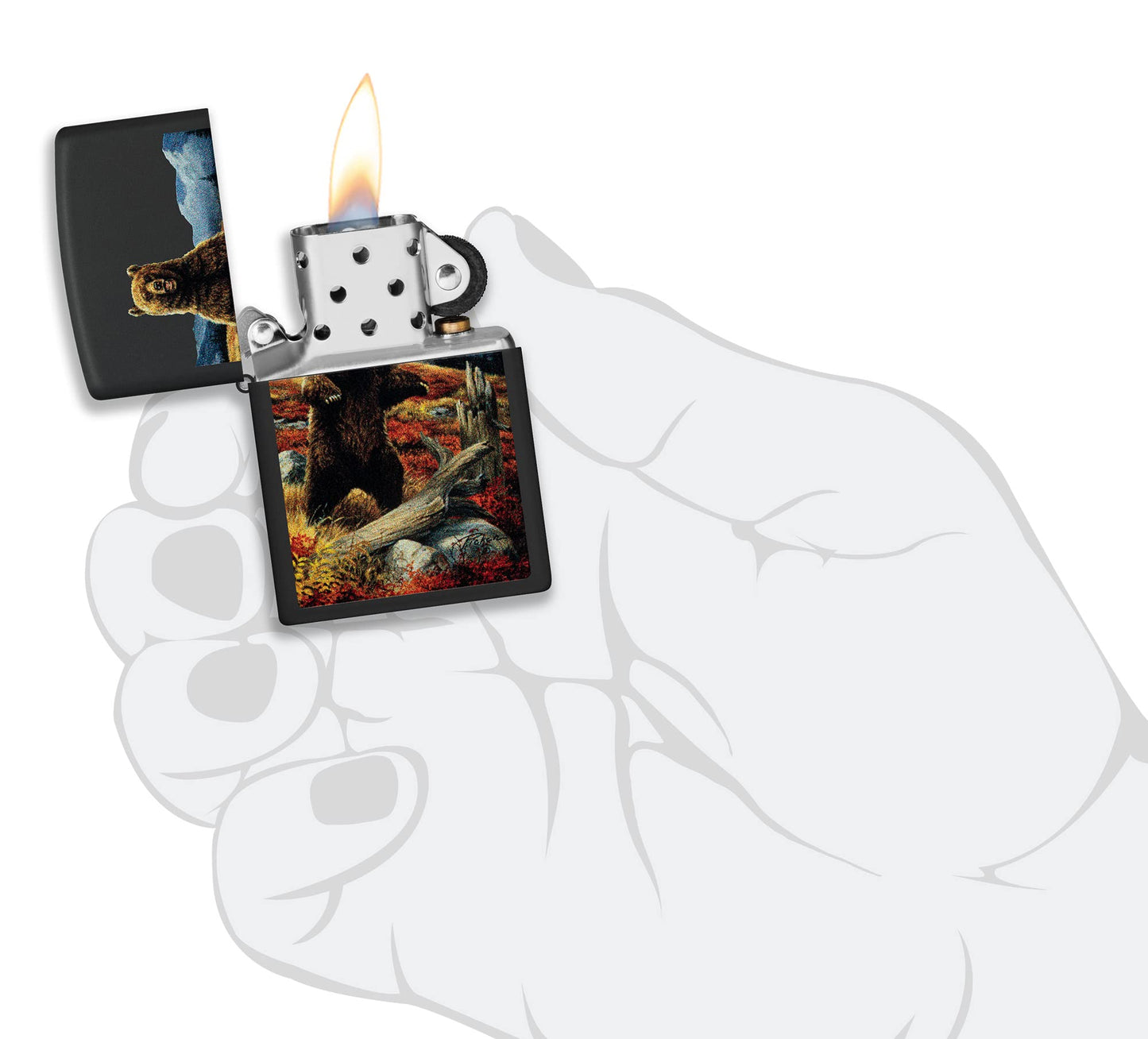 Zippo Linda Pickens Bear Design Black Matte Pocket Lighter