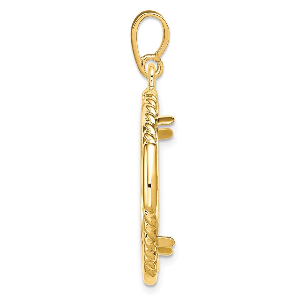 Wideband Distinguished Coin Jewelry 14k Polished Quadruple Twist and Bright 22.0mm Prong Coin Bezel Pendant