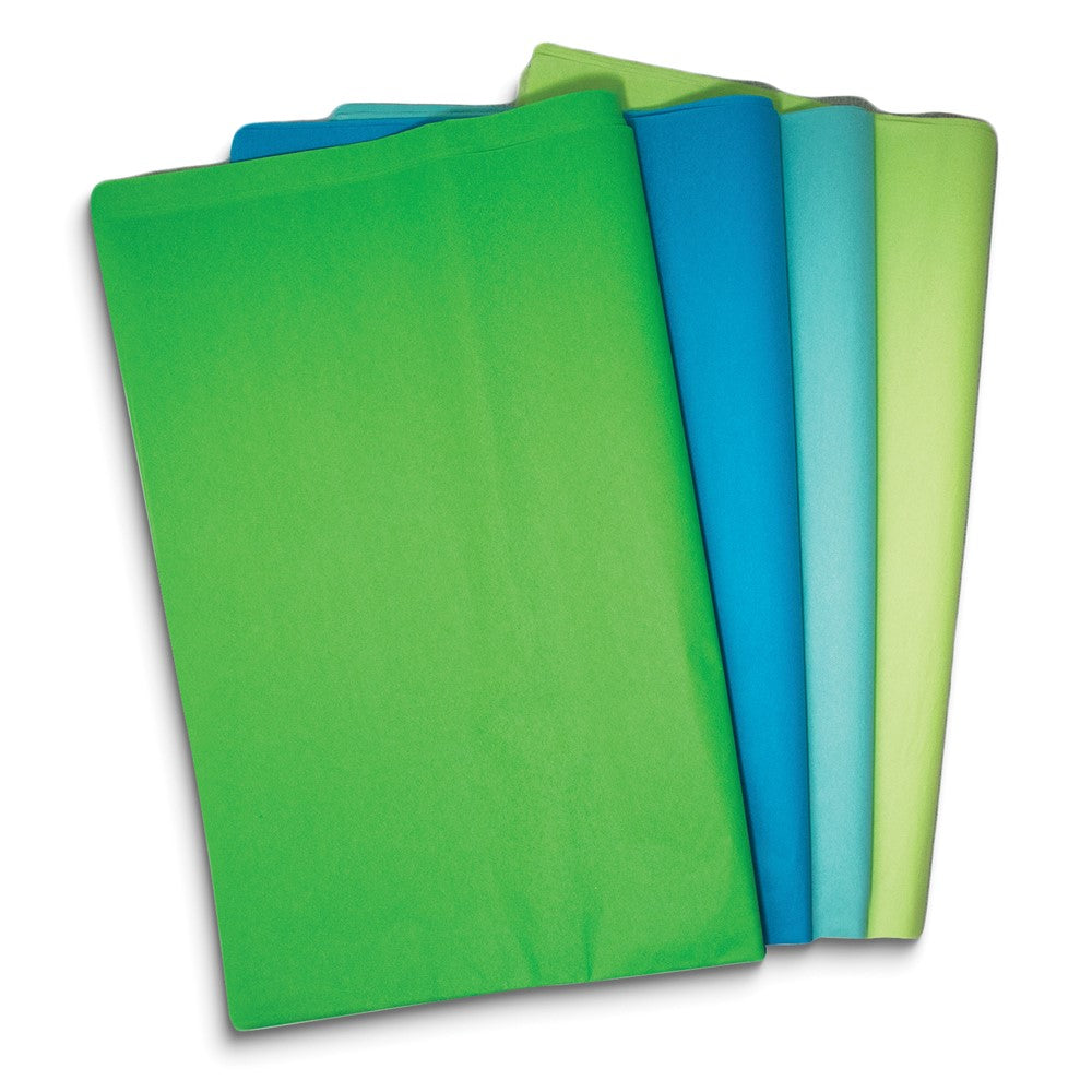 Four Color 48 Sheet Light Green, Dark Green, Light Blue, Dark Blue Mixed Tissue Paper Set - 12 Each Color