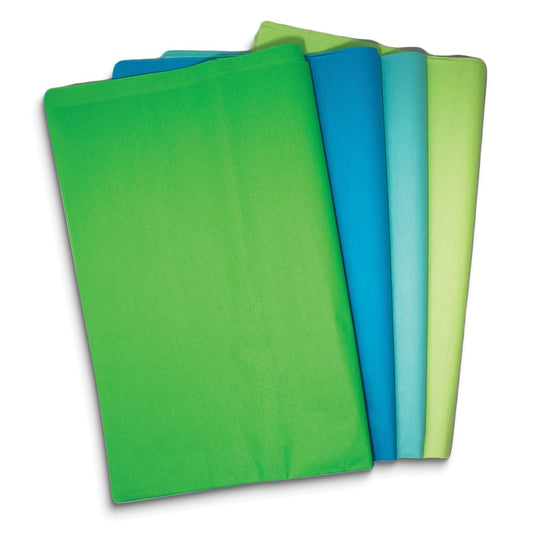Four Color 48 Sheet Light Green, Dark Green, Light Blue, Dark Blue Mixed Tissue Paper Set - 12 Each Color