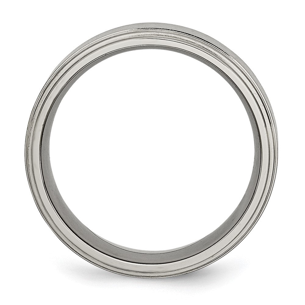 Titanium Brushed Center 8mm Double Step Ridged Edge Band Size - 14