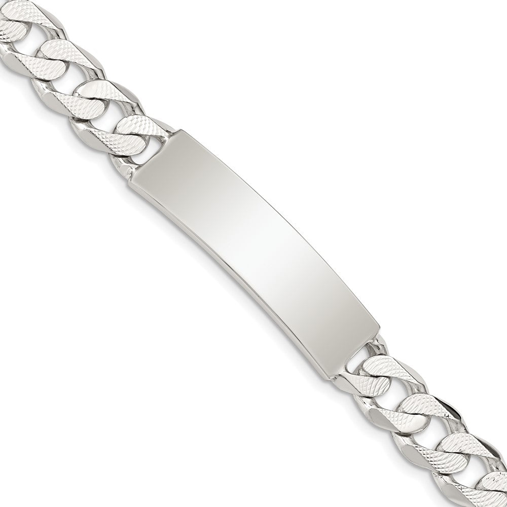 Sterling Silver Polished Engraveable Patterned Curb Link ID Bracelet 8 inches