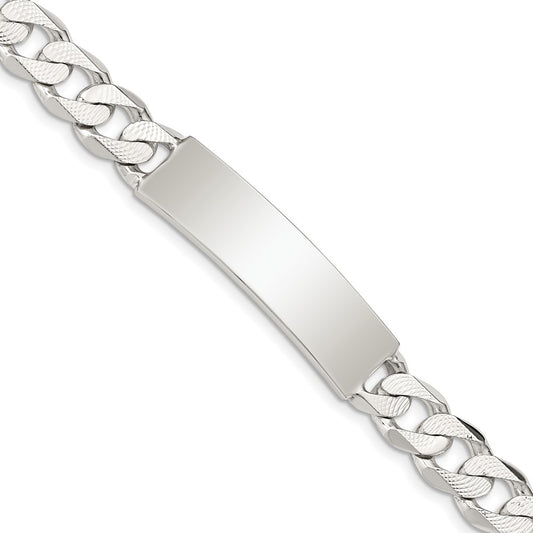 Sterling Silver Polished Engraveable Patterned Curb Link ID Bracelet 8 inches