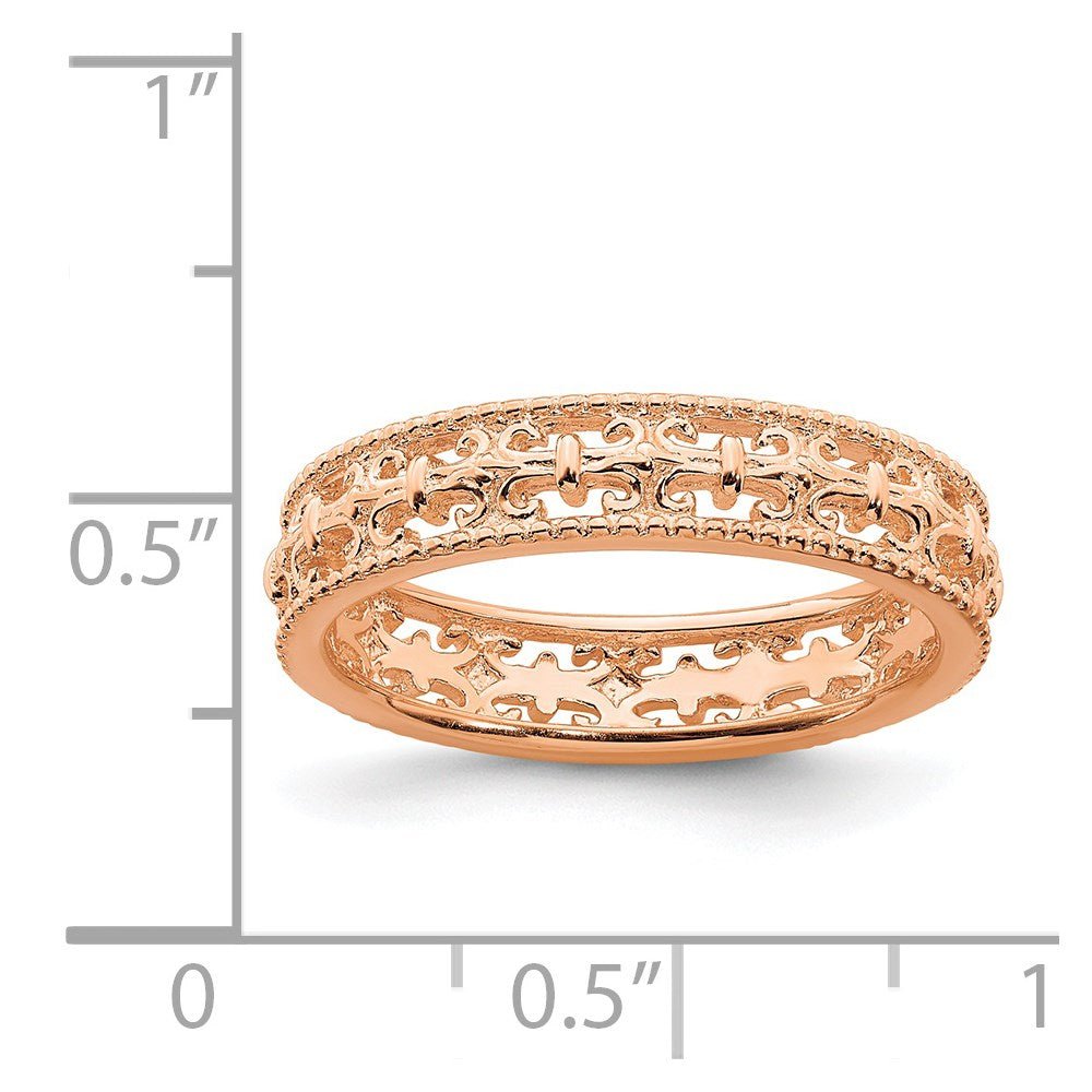 Sterling Silver Stackable Expressions Pink-plated Carved Band Size -5