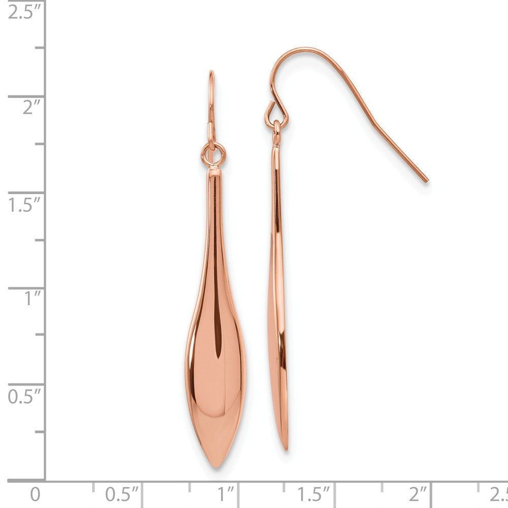 Stainless Steel Polished Rose IP-plated Dangle Shepherd Hook Earrings