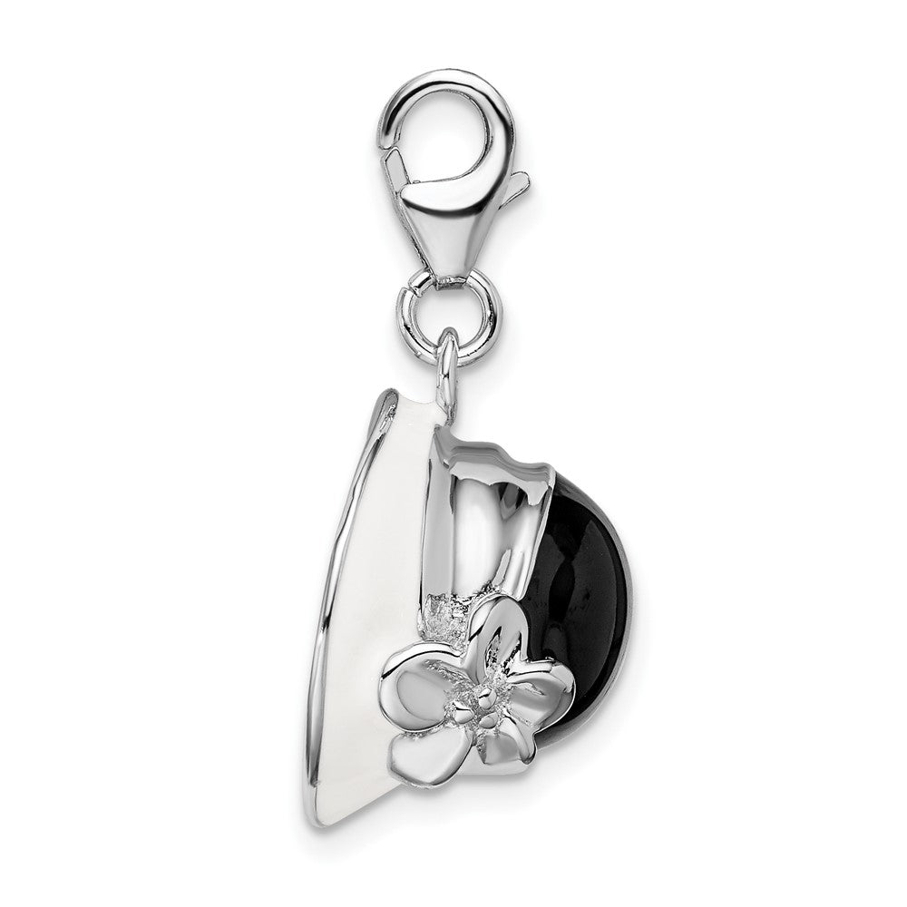 Amore La Vita Sterling Silver Rhodium-plated Polished 3-D Black and White Enameled Hat Charm with Fancy Lobster Clasp