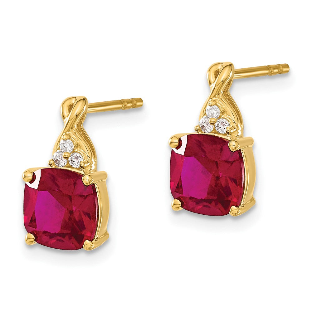 14k Checkerboard Created Ruby and Diamond Earrings