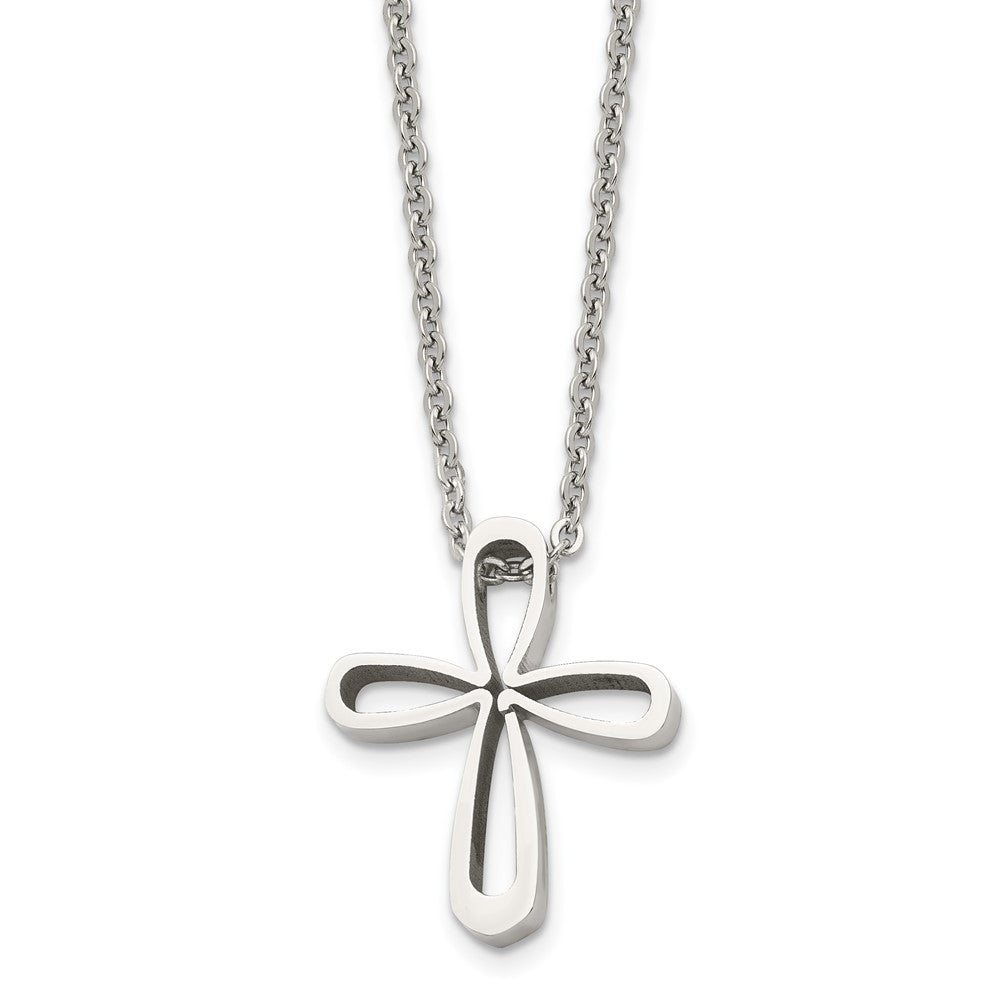 Stainless Steel Polished Open Cross 18in Necklace