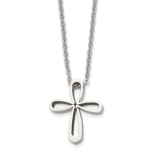 Stainless Steel Polished Open Cross 18in Necklace