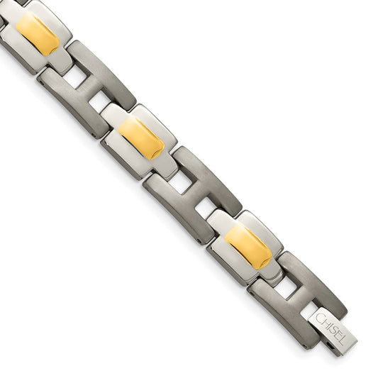 Titanium Brushed and Polished Yellow IP-Plated 9in Bracelet 9 inches