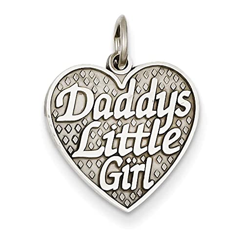 14k White Gold Polished DADDYS LITTLE GIRL in Heart Charm