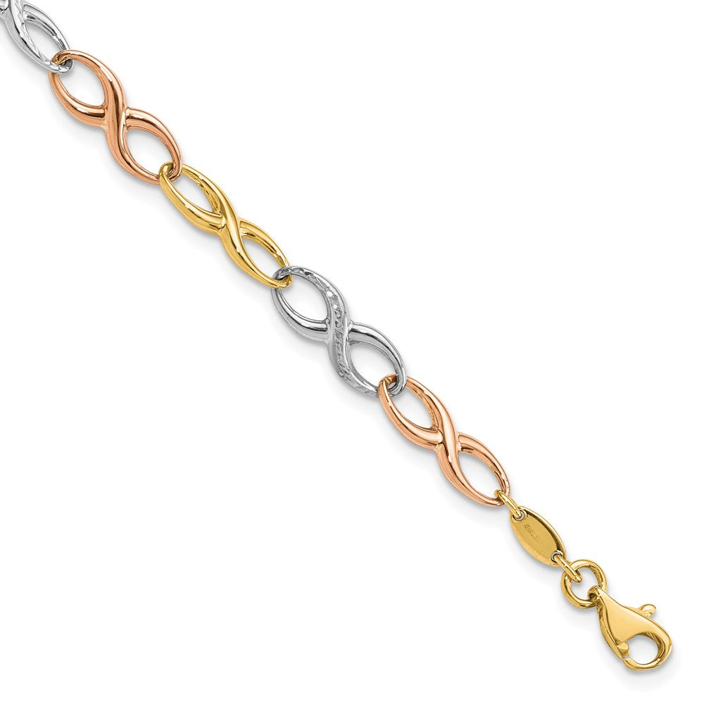 10K Tri-color Infinity Symbol Link Bracelet 7.5  inches