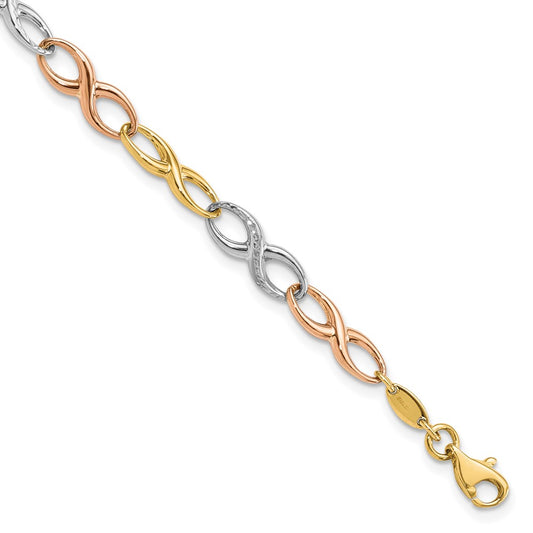10K Tri-color Infinity Symbol Link Bracelet 7.5  inches