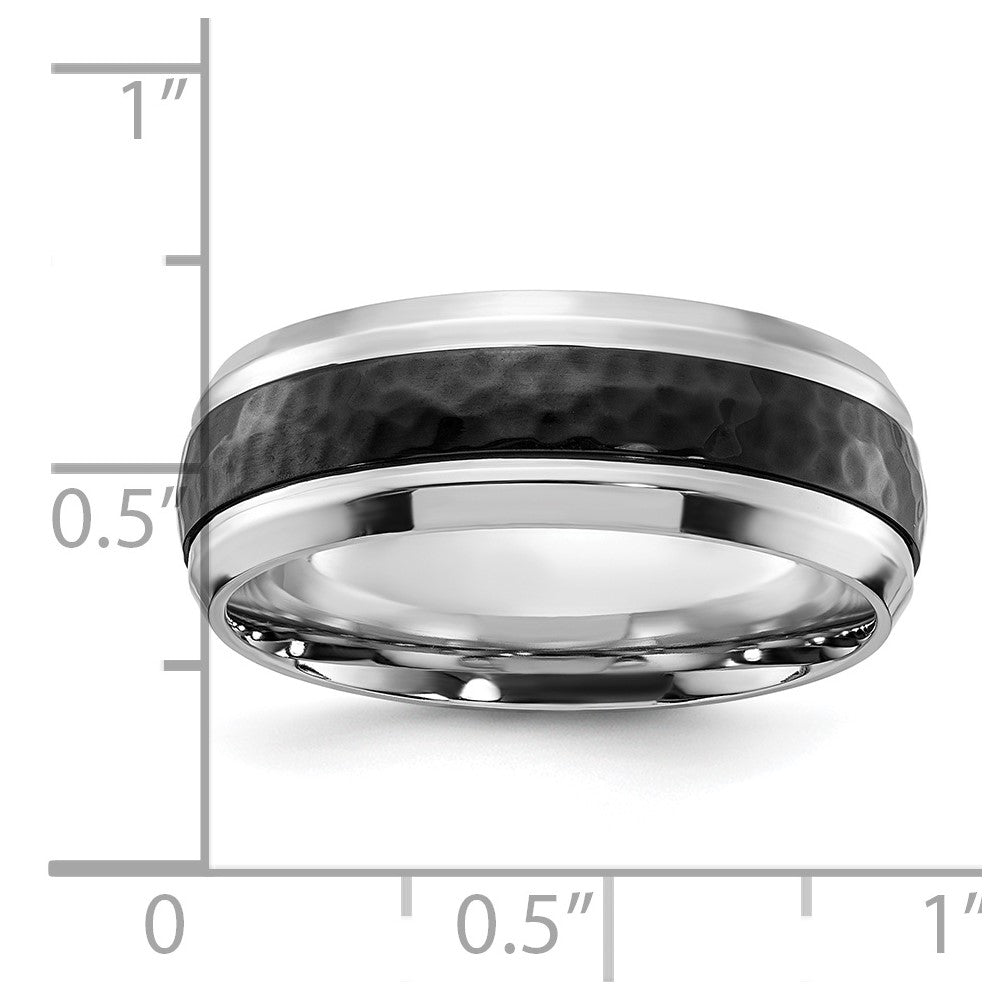Cobalt Polished w/Hammered Black IP-plated Center 8mm Band Size - 9.5